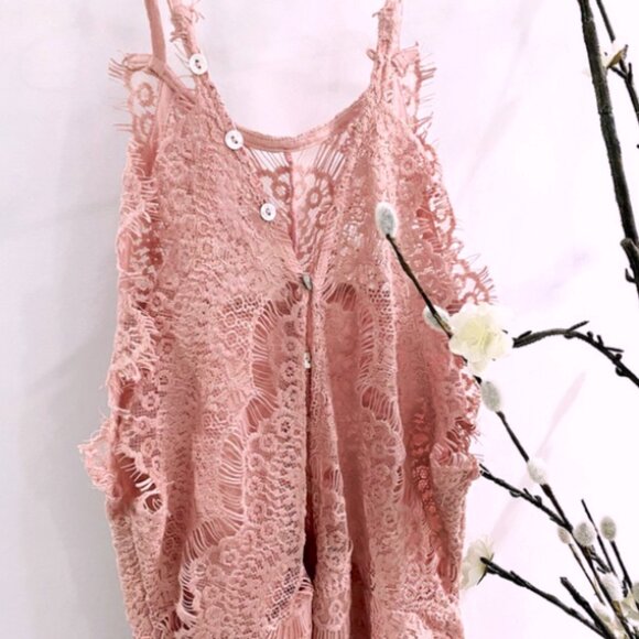 Stunning! Free People She's Got It Lace Slip Dress High Neck in Pink - Picture 8 of 11